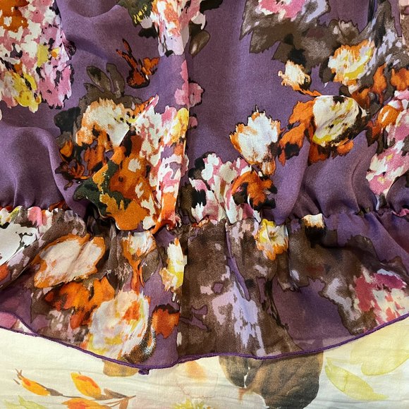 CYNTHIA ROWLEY Floral Blouse Size Med Flowy Big Sleeves Ruffle Hem Lined - Picture 9 of 16